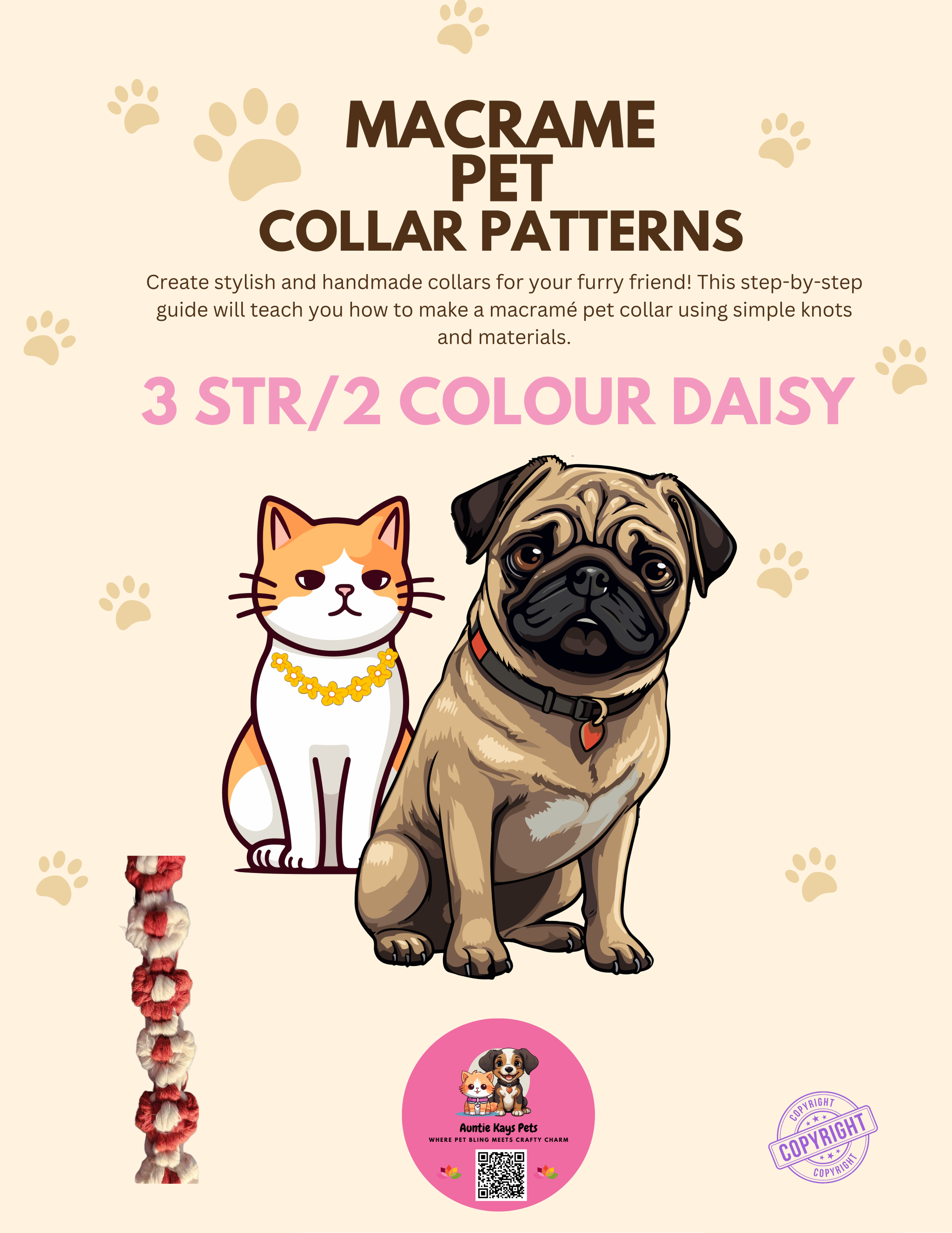 3 Str 2 Colour Daisy Pet Collar Pattern - Digital Download