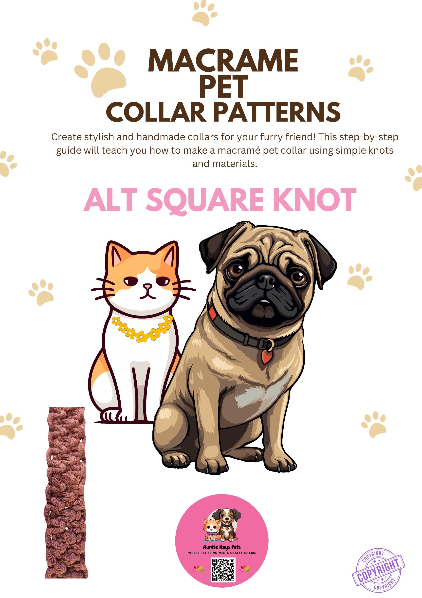 Alt Square Knot Macrame Pet Collar Pattern — Digital Download — DIY Dog and Cat Collar Pattern