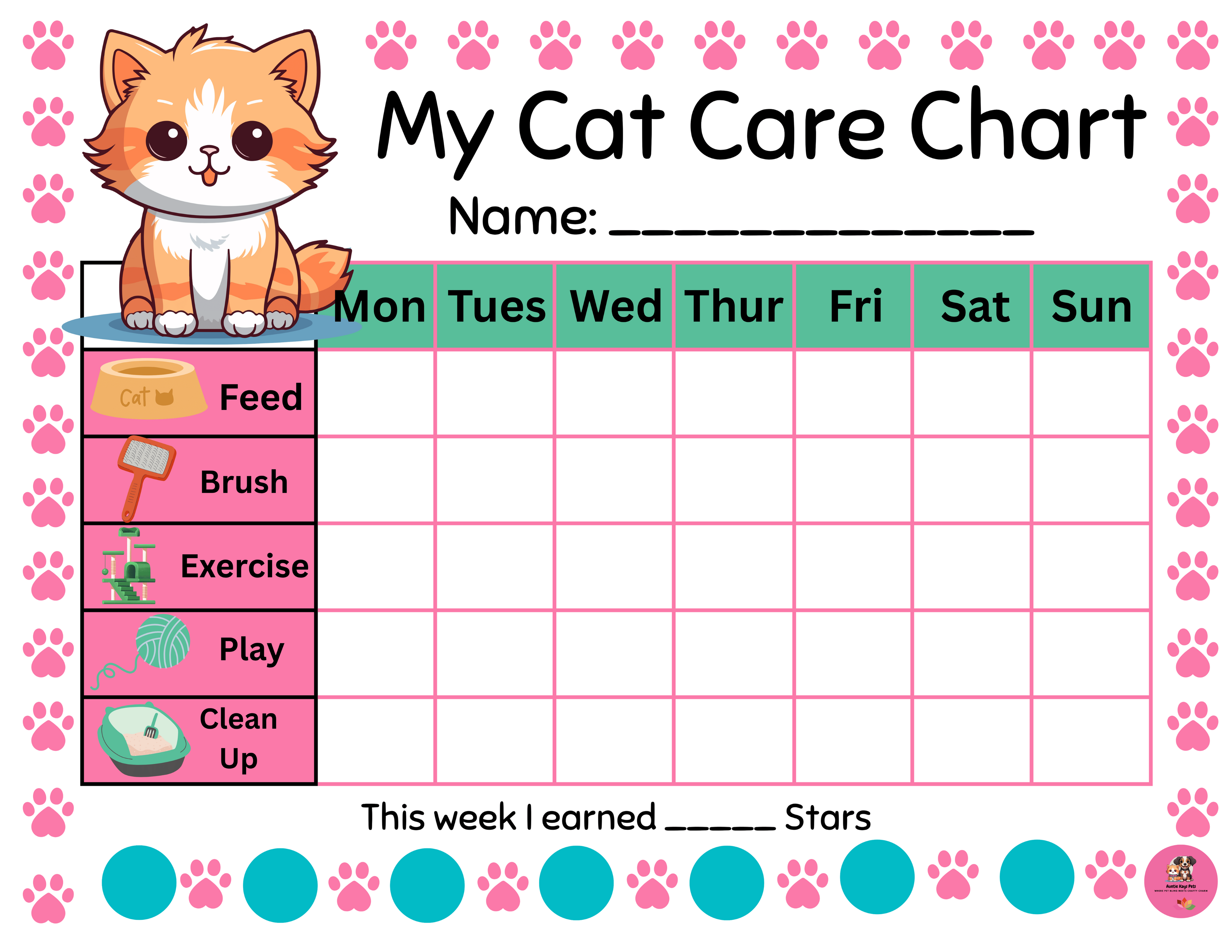 My Pet Care Chart — Dog and Cat Weekly Responsibility Tracker for Kids — Digital Download
