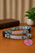 Handmade Dog Collar – Blue Daisy Floral | Adjustable Fabric Collar | Auntie Kays Pets Hamilton Ontario