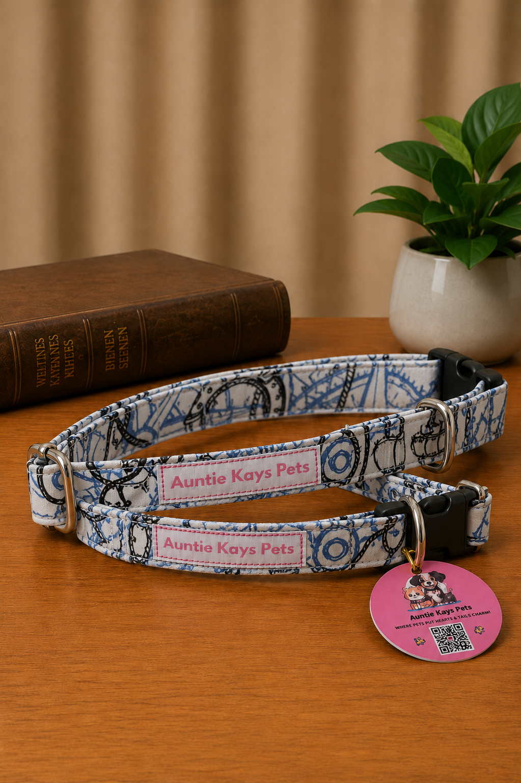 Handmade Pet Collar - Nautical - Adjustable Fabric Collar - Auntie Kays Pets Hamilton Ontario