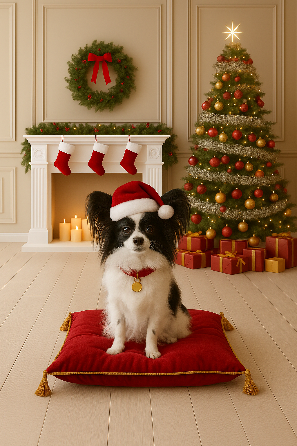 Papillon Christmas Notecard — Blank Inside Holiday Card for Dog Lovers