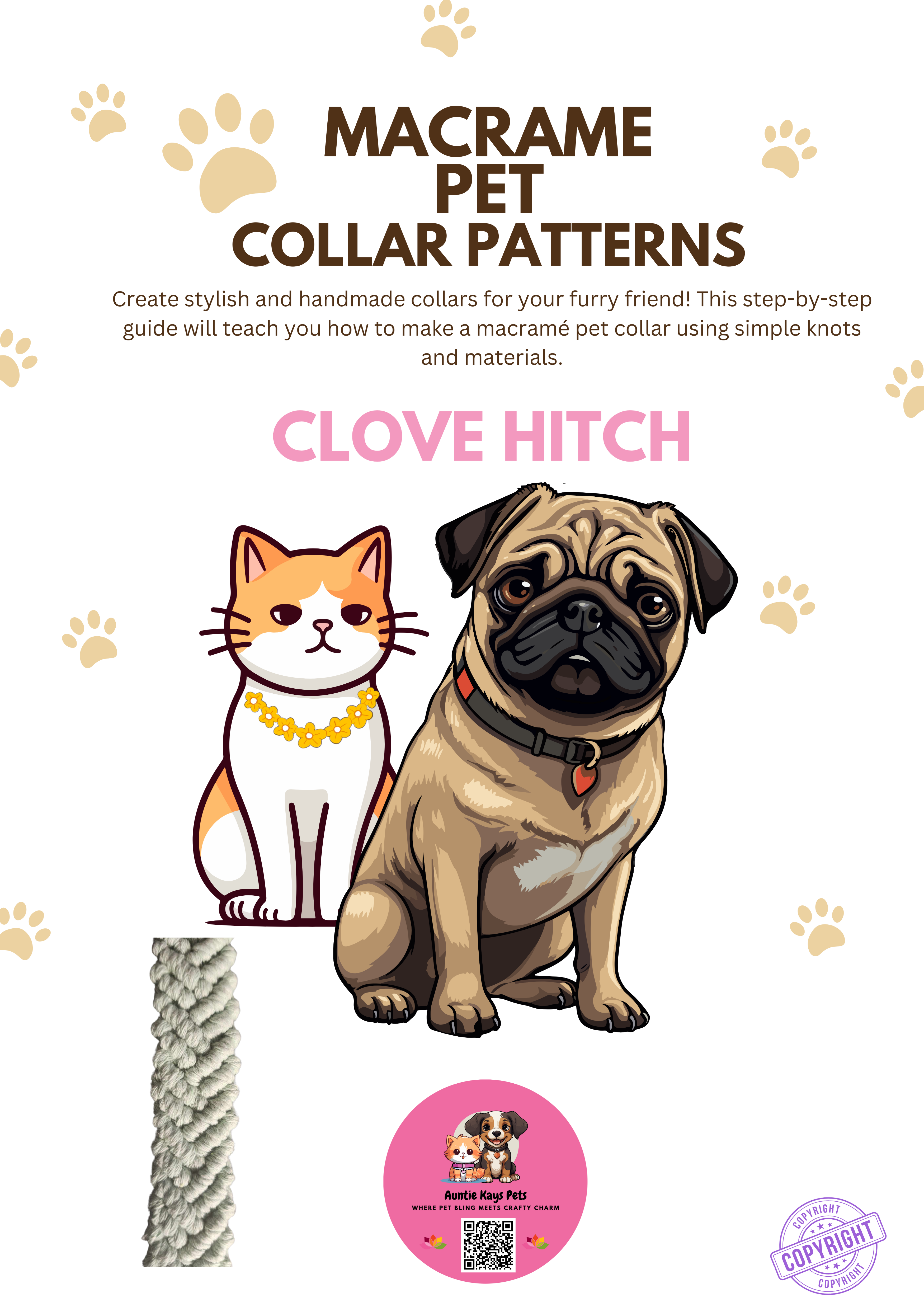 Clove Hitch Macrame Pet Collar Pattern — Digital Download — DIY Dog and Cat Collar Pattern