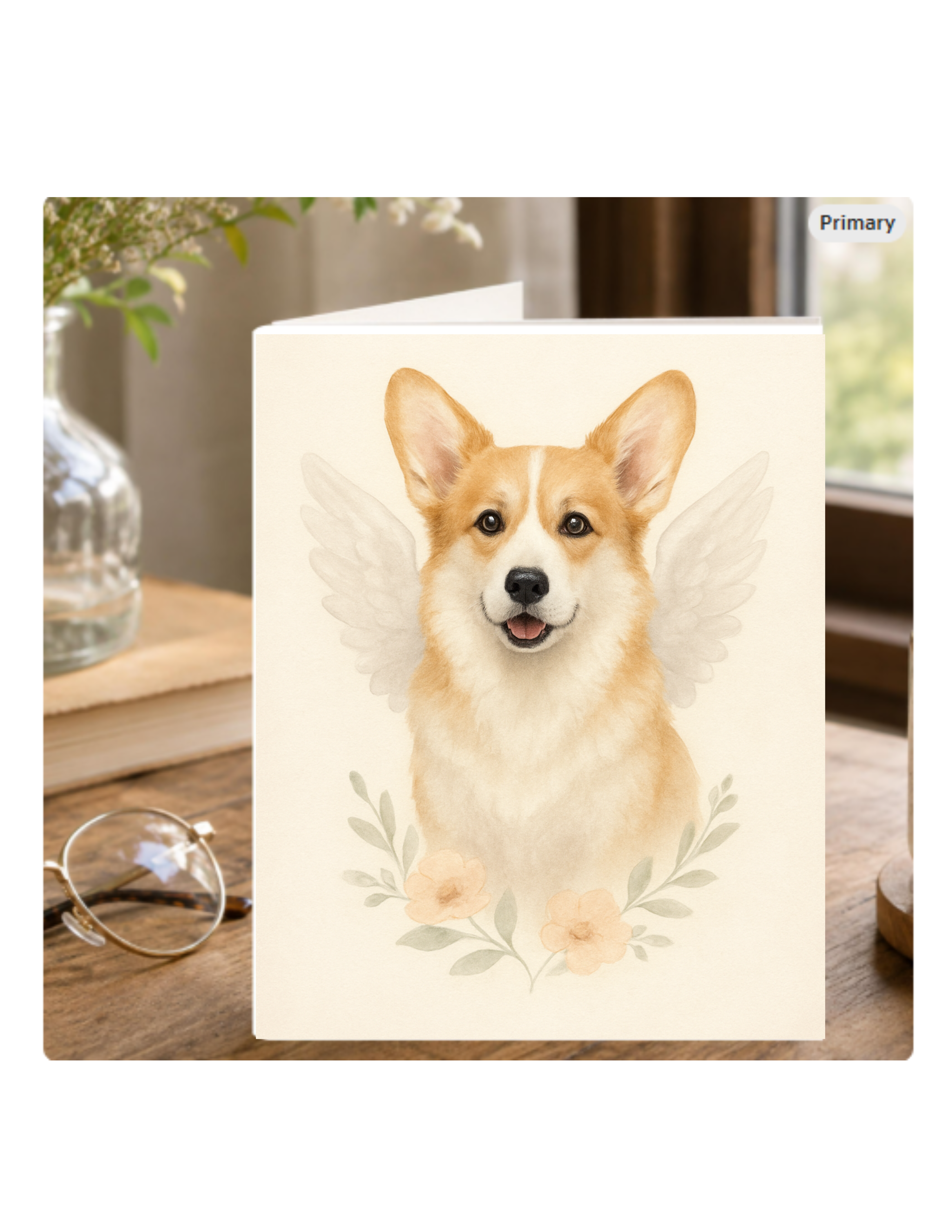 Pet Memorial Notecard — Angel Wings Dog and Cat Sympathy Notecard — Free Shipping Canada