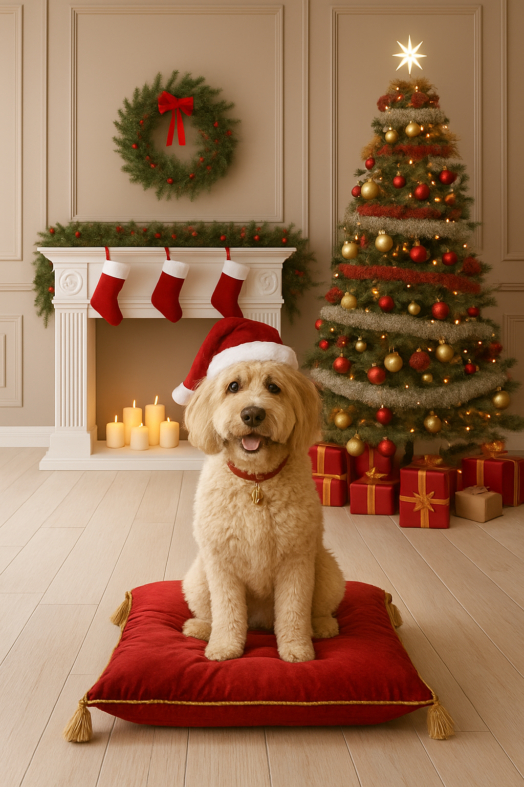 Goldendoodle Christmas Notecard — Blank Inside Holiday Card for Dog Lovers